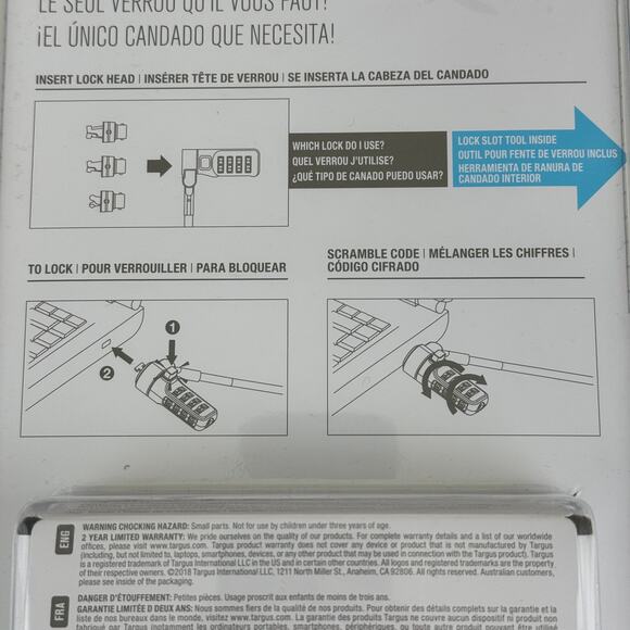 Targus Defcon Universal 3-in-1 Cable Lock Laptop / Notebook Lock New Sealed - Picture 5 of 5